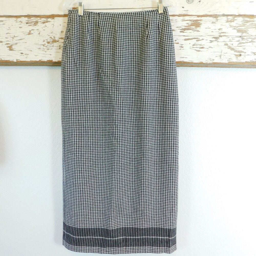 LizSport Liz Claiborne Wool Blend Black Houndstooth Wrap Skirt Sz 10 Vintage EUC